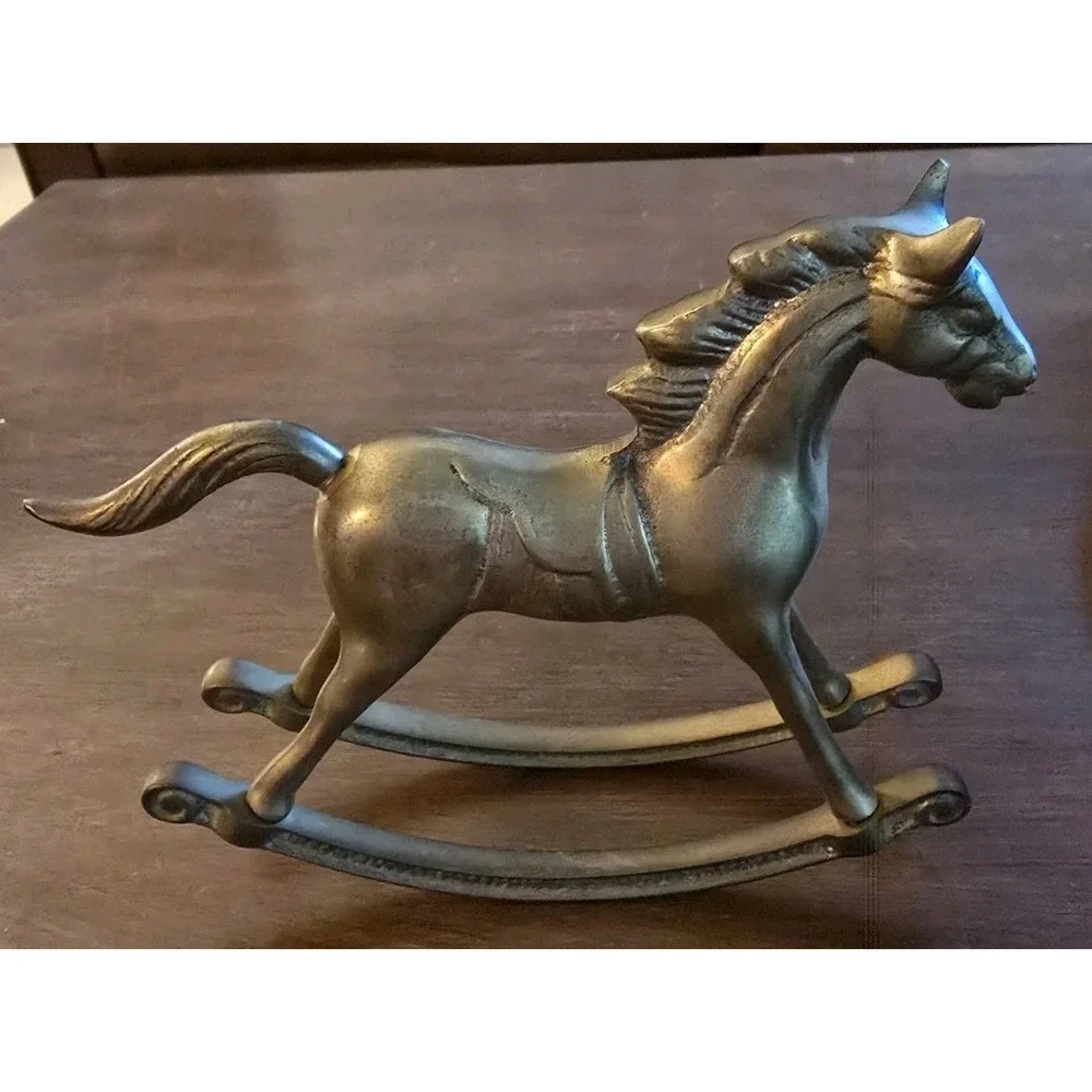 Vintage Solid Brass Rocking Horse Figurine Sweet Heirloom for Nursery or Shelf